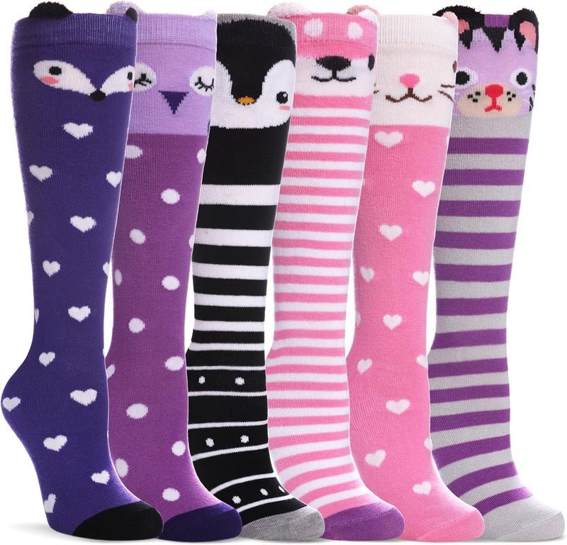 SDBING Kids Girls Knee High Socks Crazy Funny Gift Novelty Soft Cute Animal Dress Long Socks 6 Pairs - Image 1
